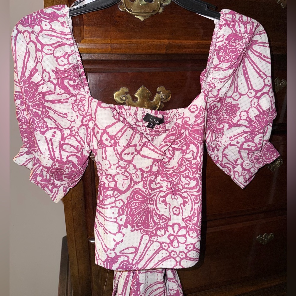 Lulu's Pink and White Patterned Blouse